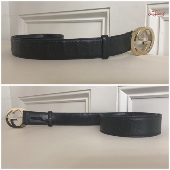 Authentic Gucci Black Guccissima Leather Gold Interlocking G Buckle Belt 80/32 - Picture 10 of 13